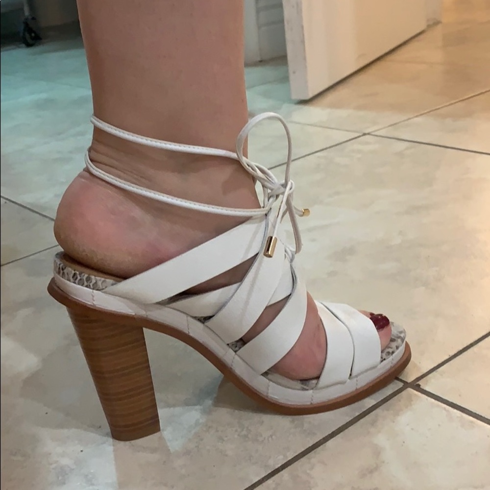 White lace up Calvin Klein heels
